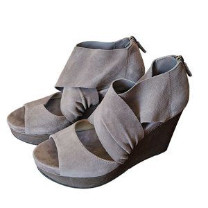 Eileen Fisher Women's Size 7 Draw Suede Wedge Sandals Platform Open Toe